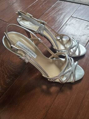 Diane Von Furstenberg Metallic Silver Strappy Slingback Heels